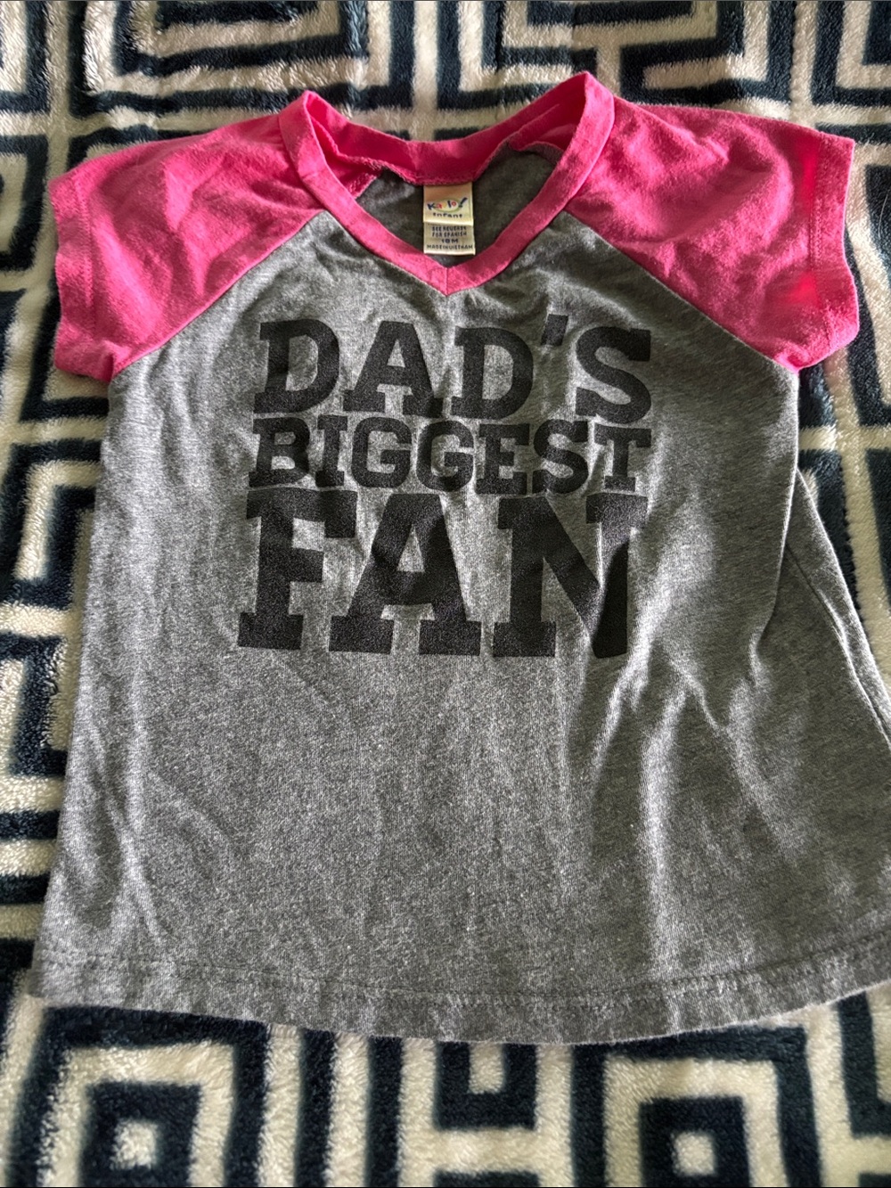 Youth Raglan Tee - Pink & Gray "Dad's Biggest Fan"